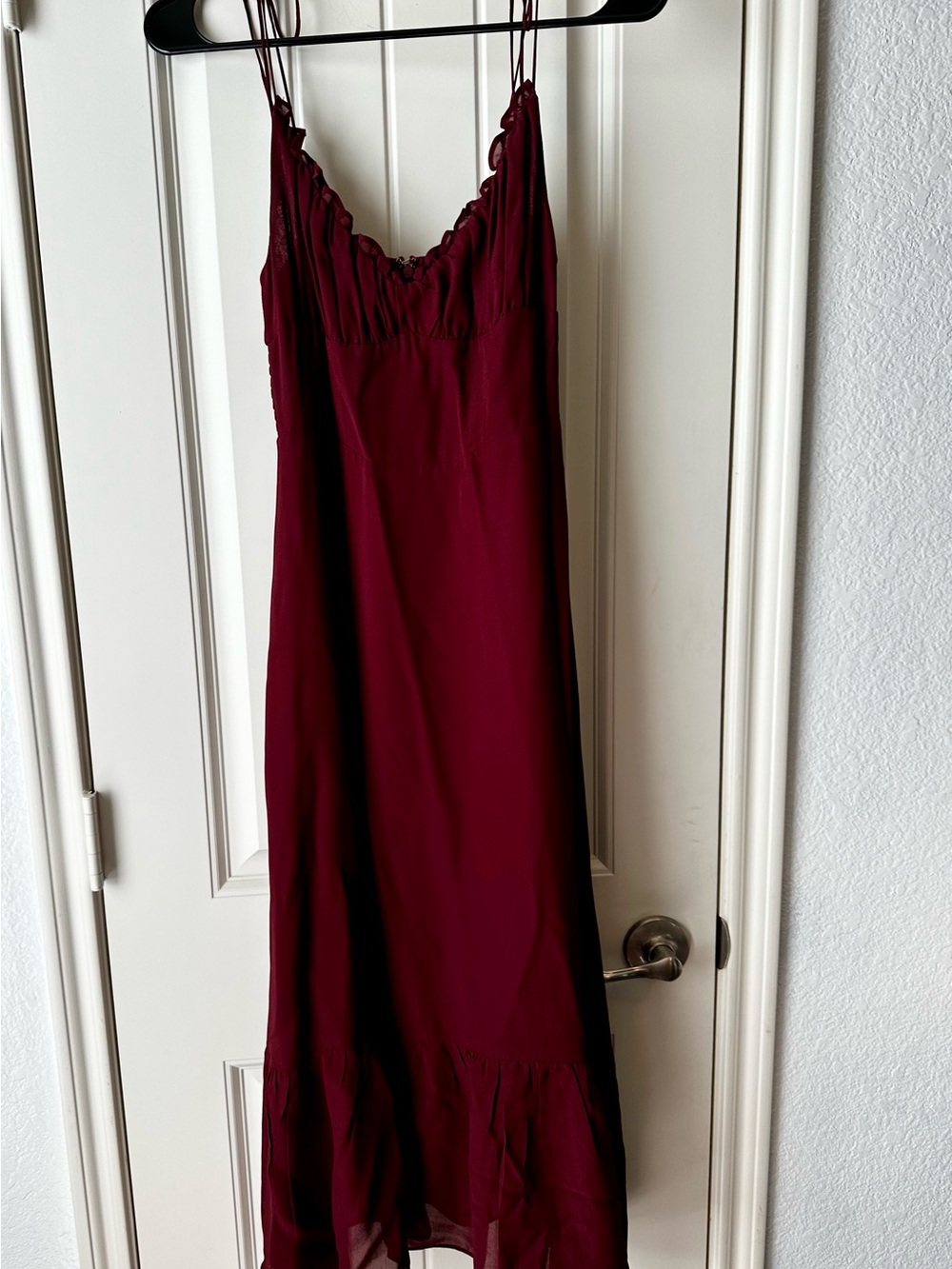 Reformation Burgundy Maroon Strappy Slip Ruffle Maxi Dress size 0